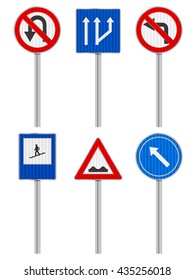 Road signs set on a white background.