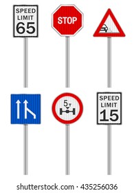Road signs set on a white background.