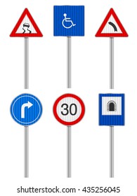 Road signs set on a white background.