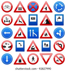 Road signs set on a white background. Vector illustration.