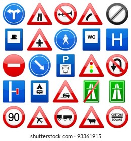 Road signs set on a white background. Vector illustration.