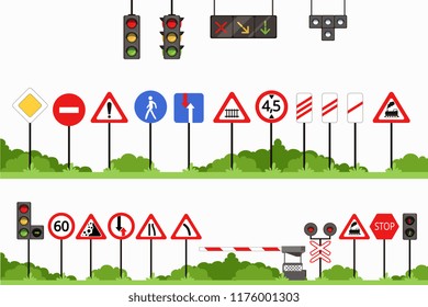Road signs set, various traffic sign vector illustrations