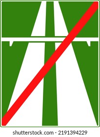 Road signs of special regulations. The end of the motorway sign. Vector image.