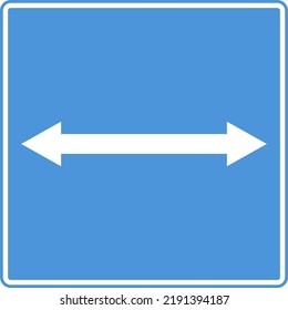 Road signs of special rules. Sign exit to the road with reverse traffic. Right arrow to the left in the blue square. Vector image.