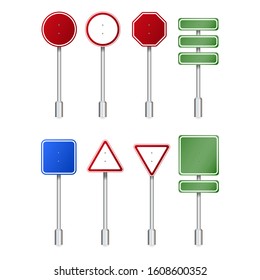 Road signs. Stop sign, warning sign, priority sign, information signs. Vector.