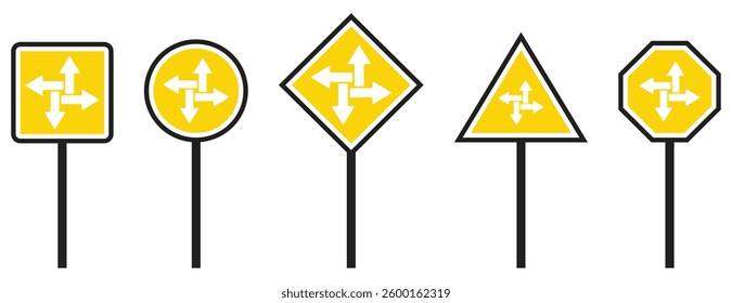 Road Signs in Various Directional Vector Illustration. Isolated On Transparent Background.