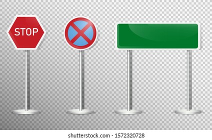 Road signs. Vector green plate road signs templates for direction. Vector illustration 
