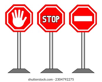 Señales de carreteras. Ilustración vectorial. Detente. No hay señal de entrada. Excelente para los niños que aprenden. 