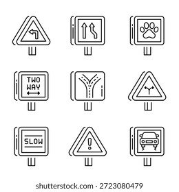 Conjunto de iconos de contorno de Vector de señales de tráfico 3