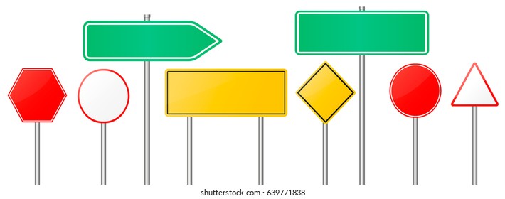 Road signs vector red and yellow empty banners  road sign mock up with place for text or symbol 