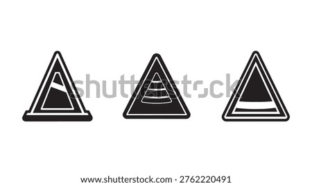 Road signs warning of a drop in road level ahead triangular signs indicating road surface changes