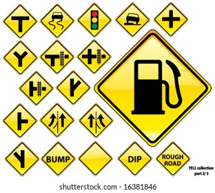 Road Signs YELLOW series: 19 different detailed US/Australian style road signs; part 2/3