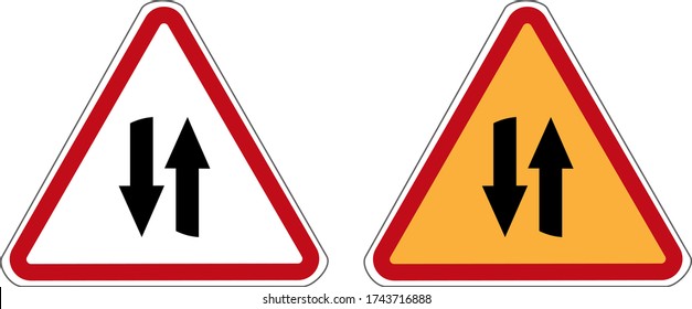 road sign.two-way oncoming traffic.the temporary yellow sign.white permanent.vector.