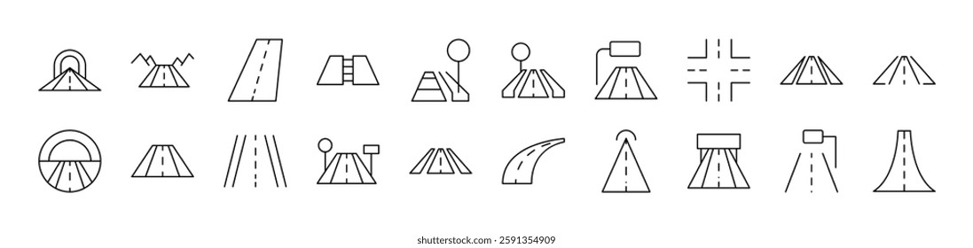 Road Simple Isolated Line Icons Collection. Editable Stroke. Suitable for Web Sites, Books, Cards, Apps