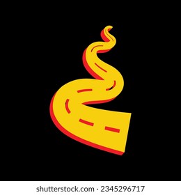 Road simple sign. 3D Extruded Yellow Icon with Red Sides a Black background. Illustration.