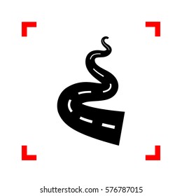 Road simple sign. Black icon in focus corners on white background. Isolated.
