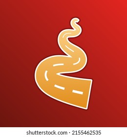 Señal simple de la carretera. Icono de gradiente dorado con contornos sobre fondo recto. Ilustración.