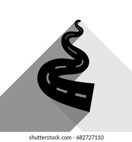Road simple sign. Vector. Black icon with two flat gray shadows on white background.