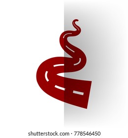 Road simple sign. Vector. Bordo icon on white bending paper background.