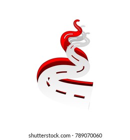 Road simple sign. Vector. Detachable paper icon with red body stock. Isolated.