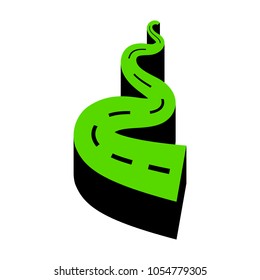 Road simple sign. Vector. Green 3d icon with black side on white background. Isolated.