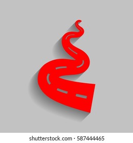 Road simple sign. Vector. Red icon with soft shadow on gray background.