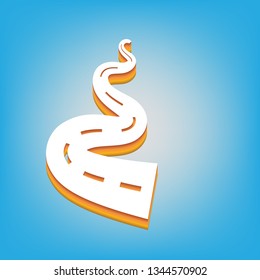 Road simple sign. Vector. White icon with 3d warm-colored gradient body at sky blue background.