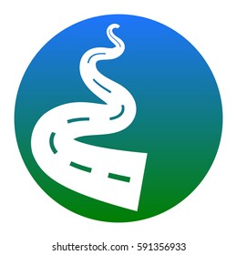 Road simple sign. Vector. White icon in bluish circle on white background. Isolated.