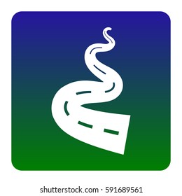 Road simple sign. Vector. White icon at green-blue gradient square with rounded corners on white background. Isolated.