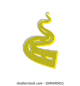 Road simple sign. Vector. Yellow icon with square pattern duplicate at white background. Isolated.