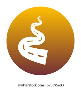 Road simple sign. White icon in circle with golden gradient as background. Isolated.