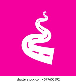 Road simple sign. White icon at magenta background.
