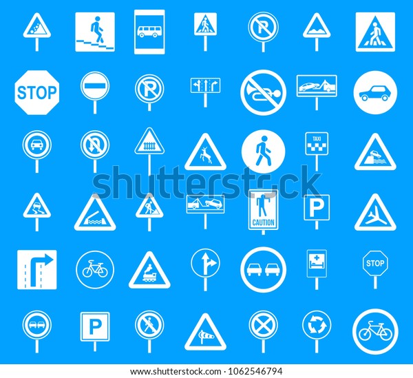 Road sings icon set.\
Simple set of road sings vector icons for web design isolated on\
blue background