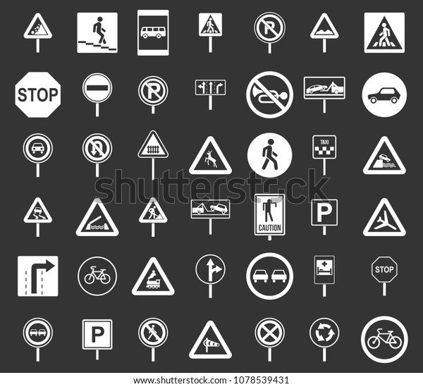 Road sings icon set vector white isolated on grey\
background 