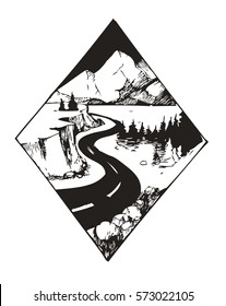 Road sketch. Tattoo style. Vector