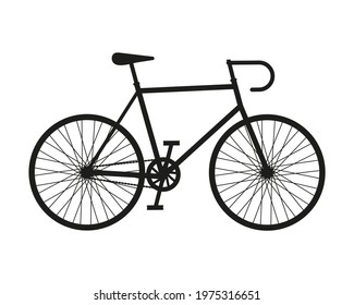 Road speed bike black silhouette, icon isolated on white background. Classic vintage hipster bicycle for town.Simple outline flat design. Vector illustration.