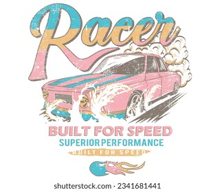 Road speed. Speed way. Extreme race. Car print design for t shirt print, poster, sticker, background and other uses. Road speed. Racing club vector t-shirt print design.