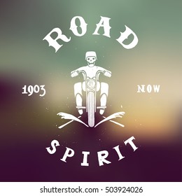 road spirit lettering on blurred background. biker print vector.
