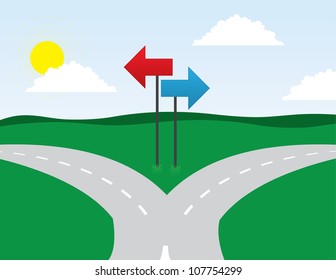 Road Split Left And Right Directions