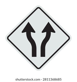 Road split traffic sign with two upward arrows