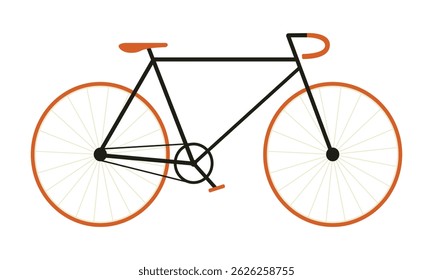 Road sport bicycle in simple flat style in black and orange color. Isolated element on transparent background.