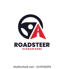 Road and steering logo vector. Road instruction mark template design concept