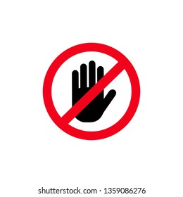Road stop sign with hand isolated on white background. Vector illustration