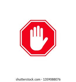 Road stop sign with hand isolated on white background. Vector illustration