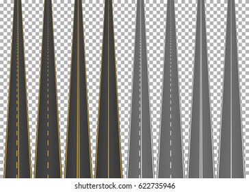 Road, street with asphalt. Grey and dark grey version.Highway. Way for transport. Isolated.Speedway.Vector illustration.Transparent background.