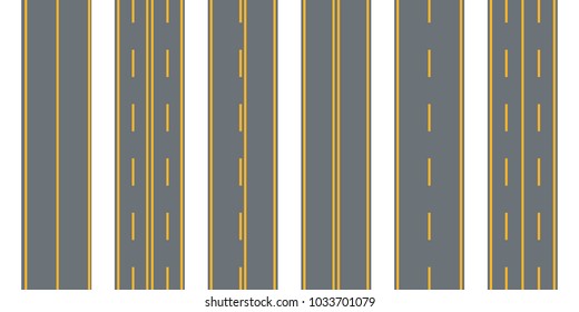 Road, Street With Asphalt. Highway.Direction, Transportation Set. Vector Illustration.