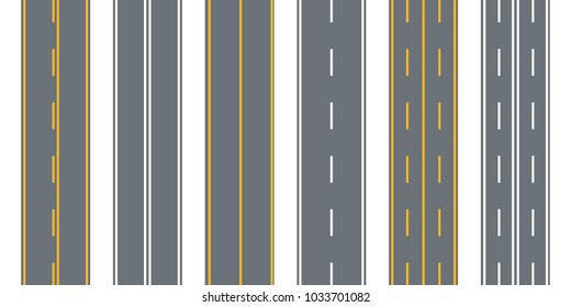 Road, Street With Asphalt. Highway.Direction, Transportation Set. Vector Illustration.