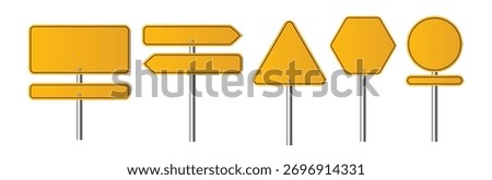 Road street board sign vector design. Highway signboard traffic signpost yellow symbol icon. Empty traffic sign board for text. Warning, information concept. Vector illustration.
