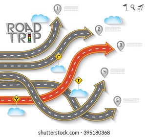 Road & Street Design with Arrow and Icon Set, Template Background, Vector EPS10.