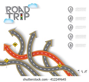 Road & Street Design with Arrow and Icon Set, Template Background, Vector EPS10.